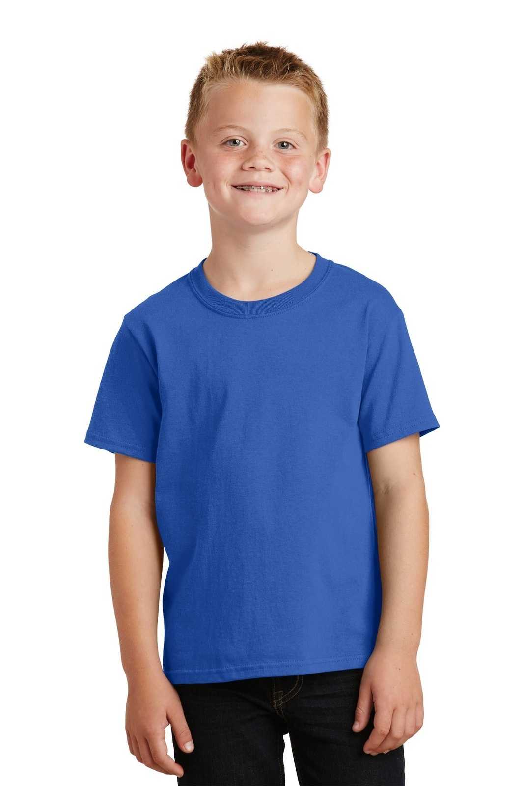 Port &amp; Company PC54Y Youth Core Cotton Tee - Royal - HIT a Double - 1