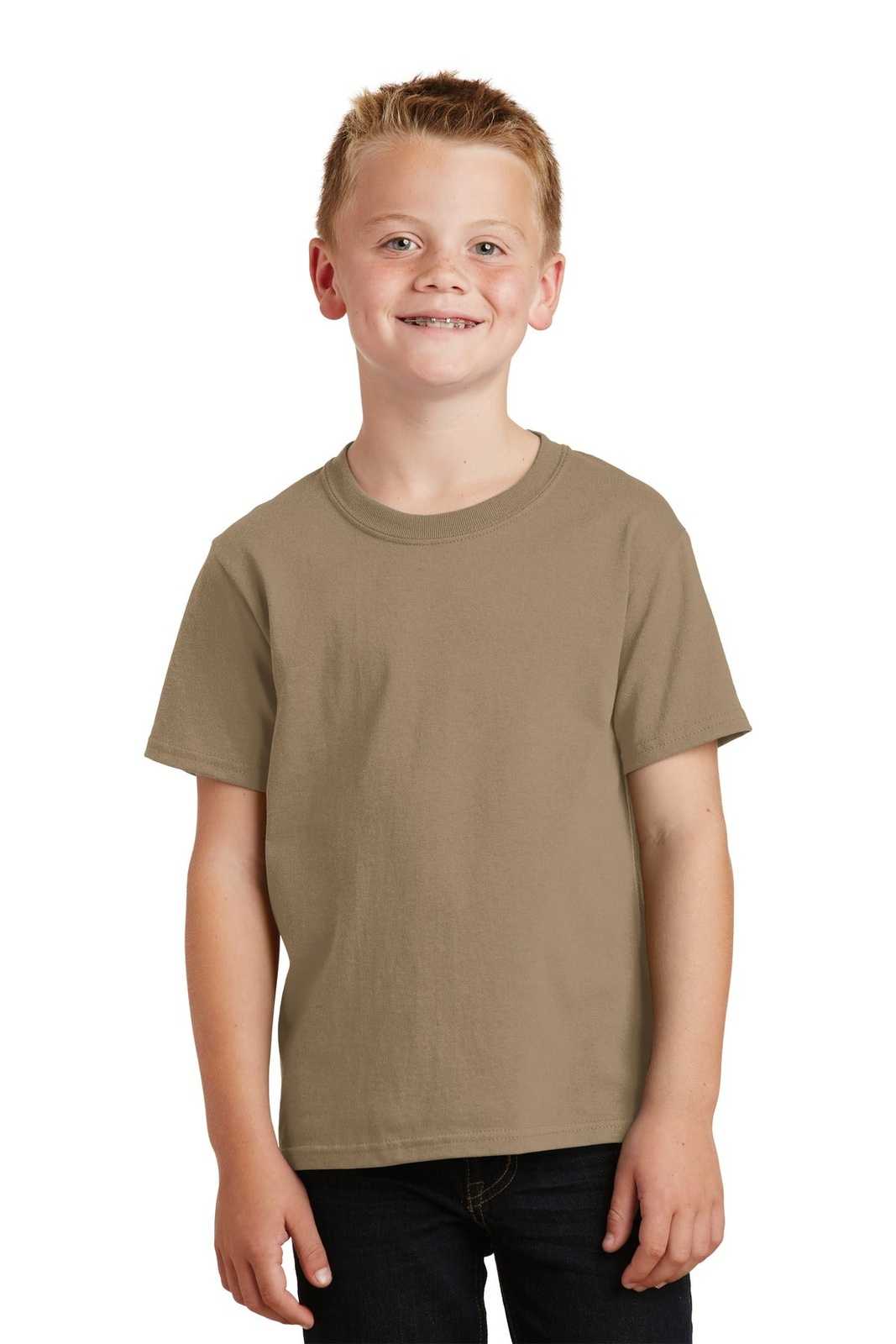 Port &amp; Company PC54Y Youth Core Cotton Tee - Sand - HIT a Double - 1