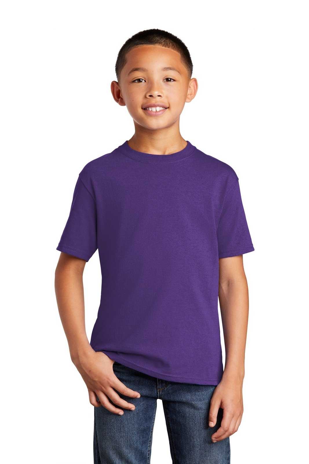 Port & Company PC54Y Youth Core Cotton Tee - Team Purple - HIT a Double - 1