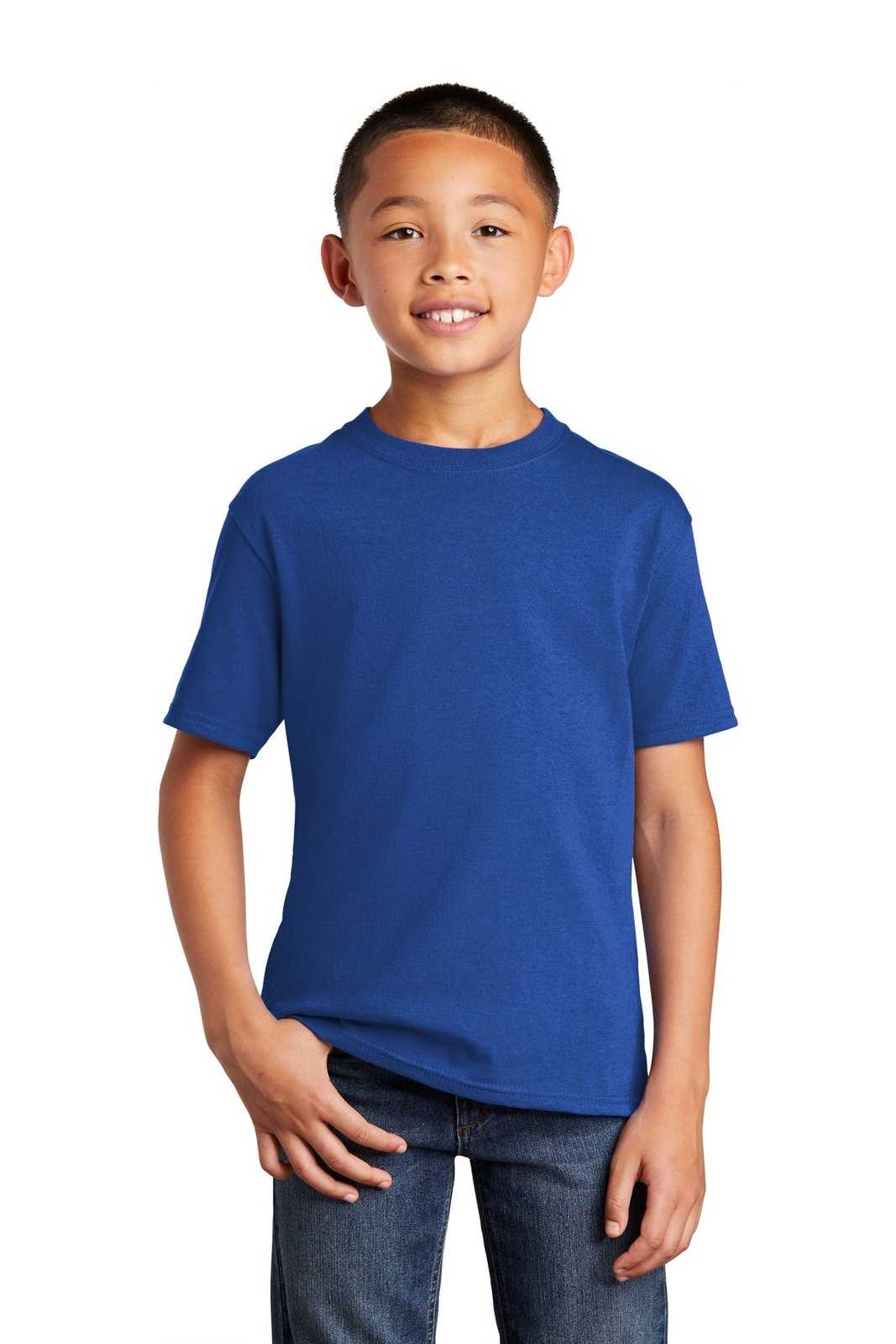 Port &amp; Company PC54Y Youth Core Cotton Tee - True Royal - HIT a Double - 1