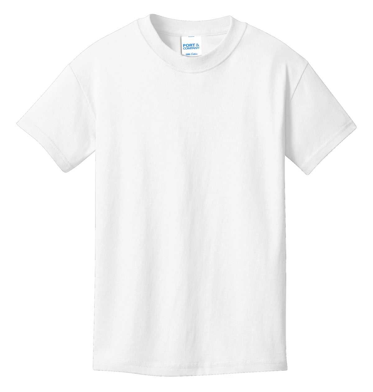 Port &amp; Company PC54Y Youth Core Cotton Tee - White - HIT a Double - 5