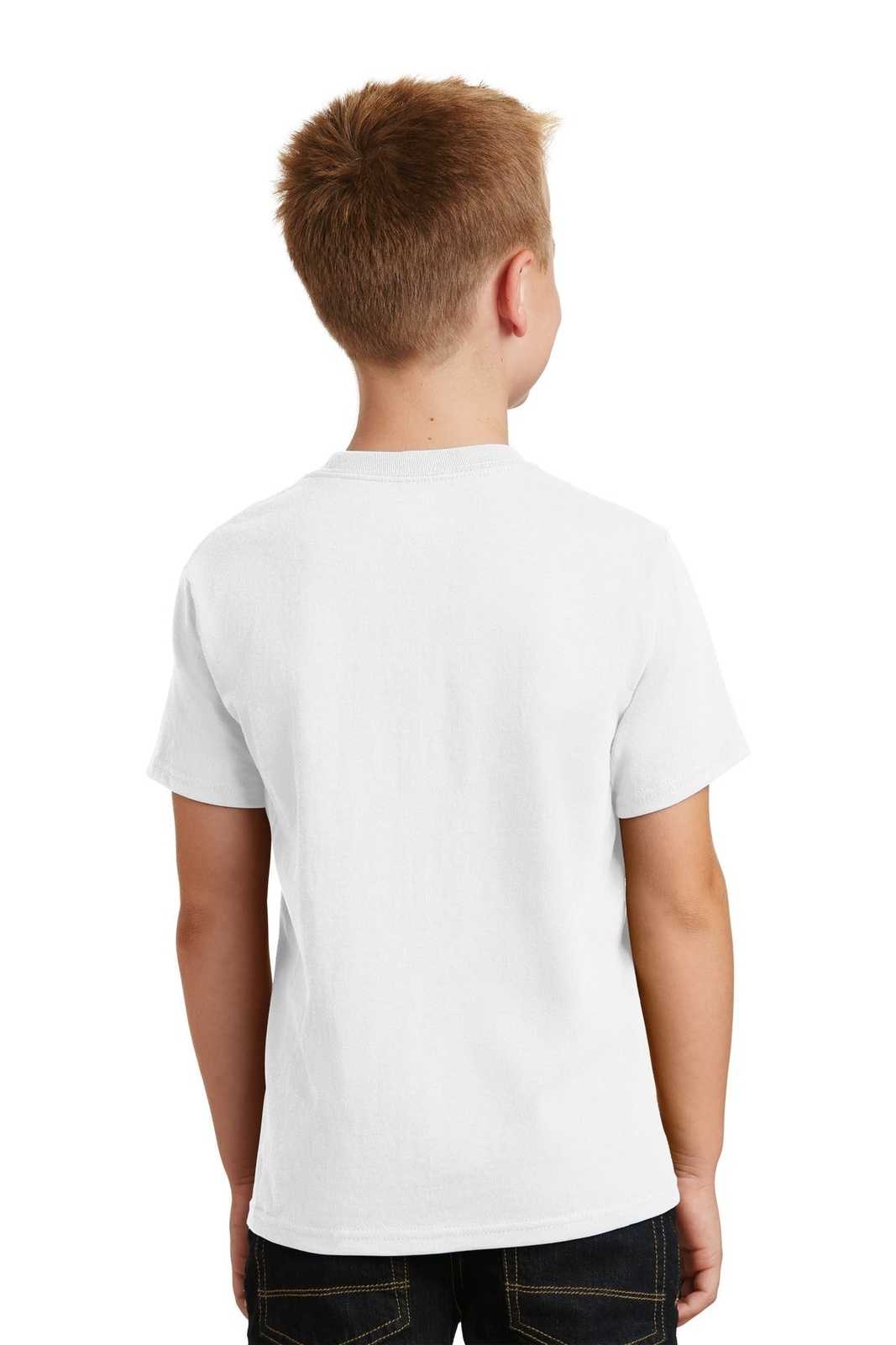 Port &amp; Company PC54Y Youth Core Cotton Tee - White - HIT a Double - 2