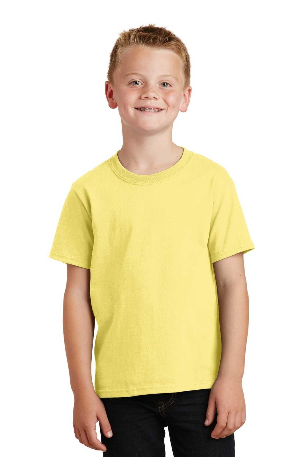Port &amp; Company PC54Y Youth Core Cotton Tee - Yellow - HIT a Double - 1