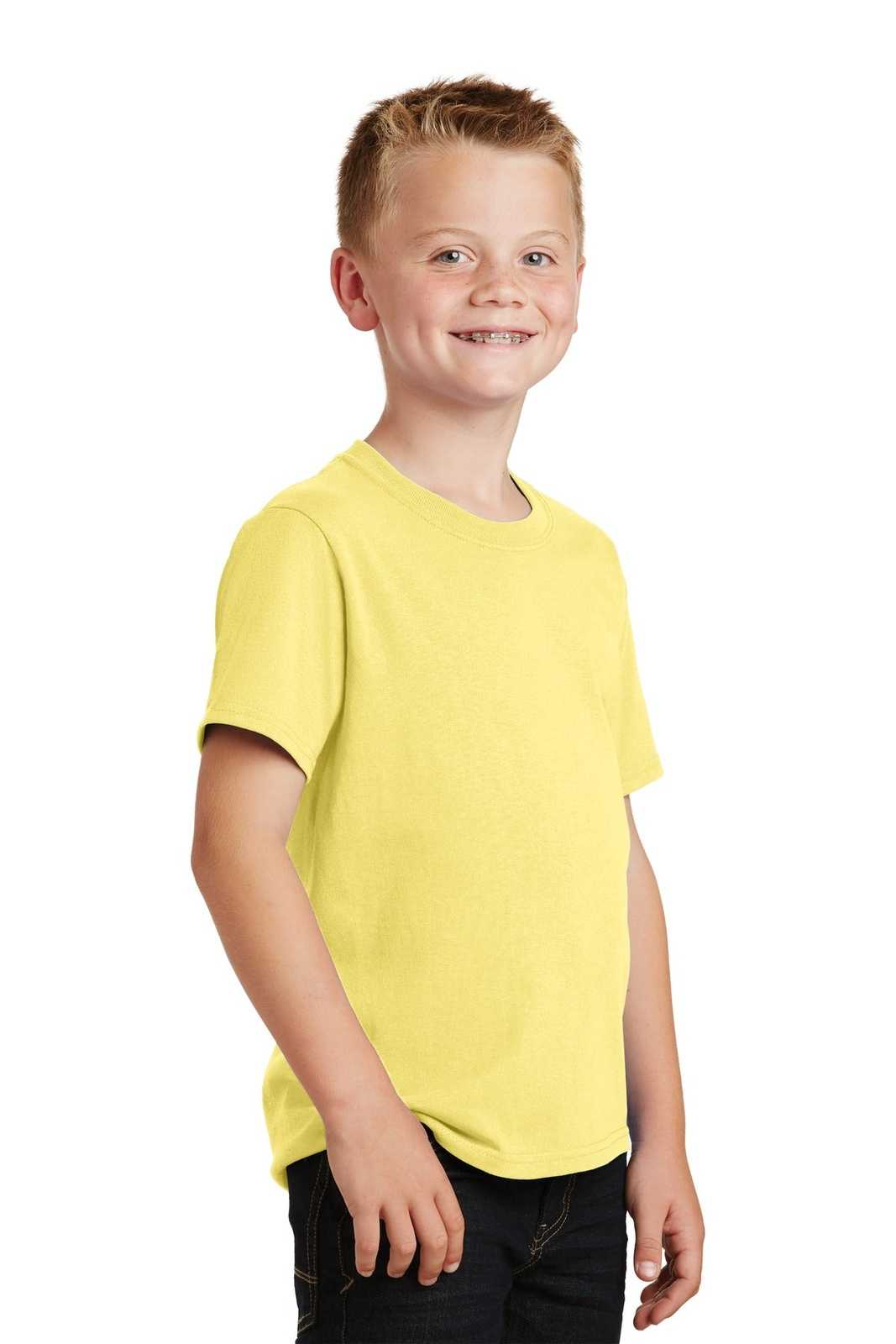 Port &amp; Company PC54Y Youth Core Cotton Tee - Yellow - HIT a Double - 4