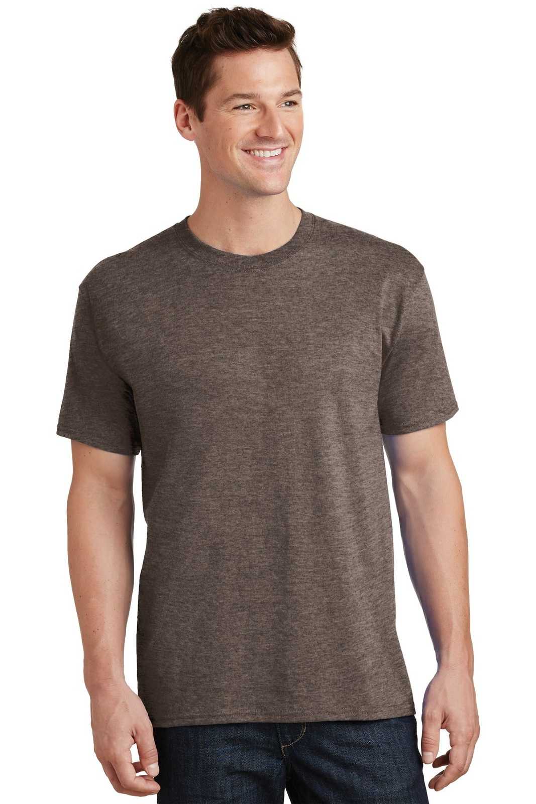 Port &amp; Company PC54 Core Cotton Tee - Heather Dark Chocolate Brown - HIT a Double - 1