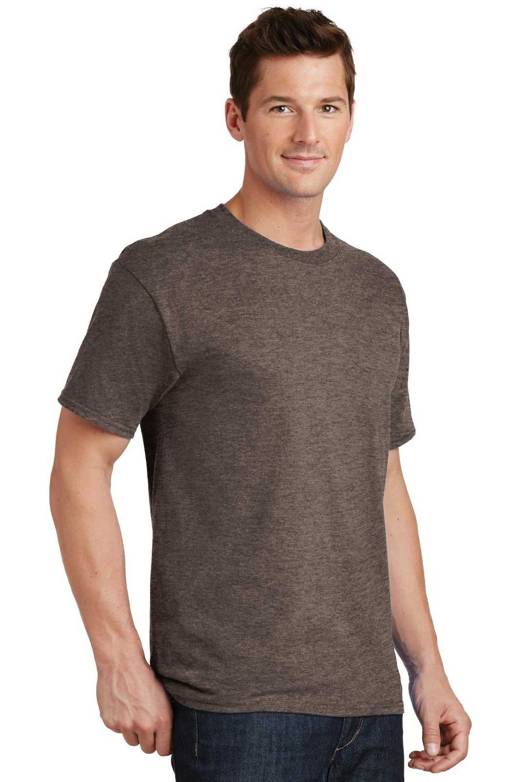 Port &amp; Company PC54 Core Cotton Tee - Heather Dark Chocolate Brown - HIT a Double - 4