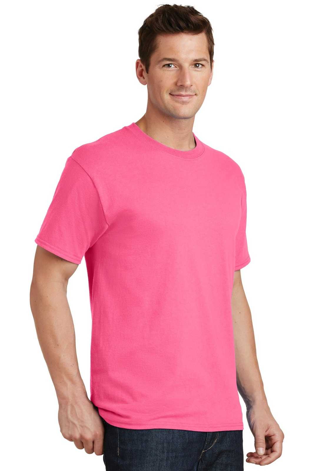 Port &amp; Company PC54 Core Cotton Tee - Neon Pink - HIT a Double - 4
