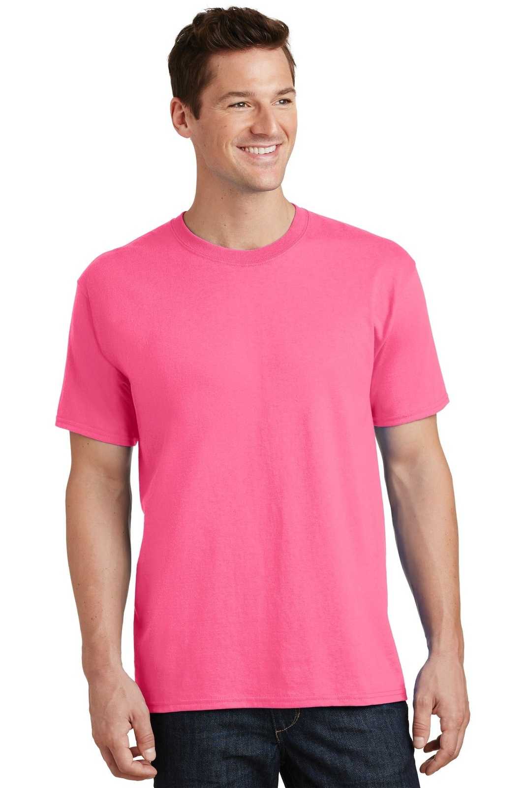 Port &amp; Company PC54 Core Cotton Tee - Neon Pink - HIT a Double - 1