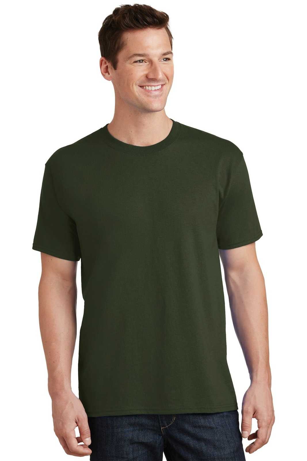 Port &amp; Company PC54 Core Cotton Tee - Olive - HIT a Double - 1