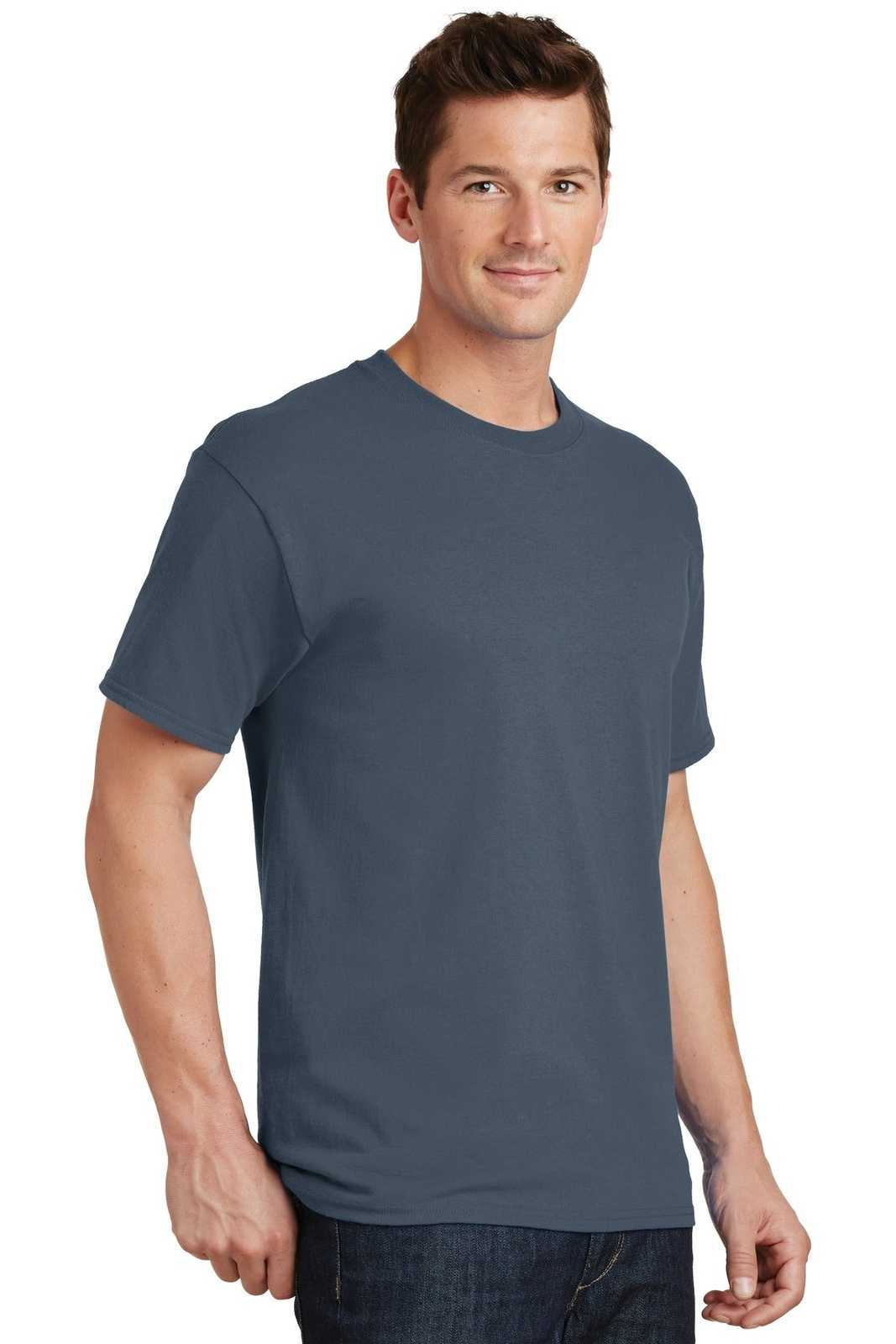 Port &amp; Company PC54 Core Cotton Tee - Steel Blue - HIT a Double - 4