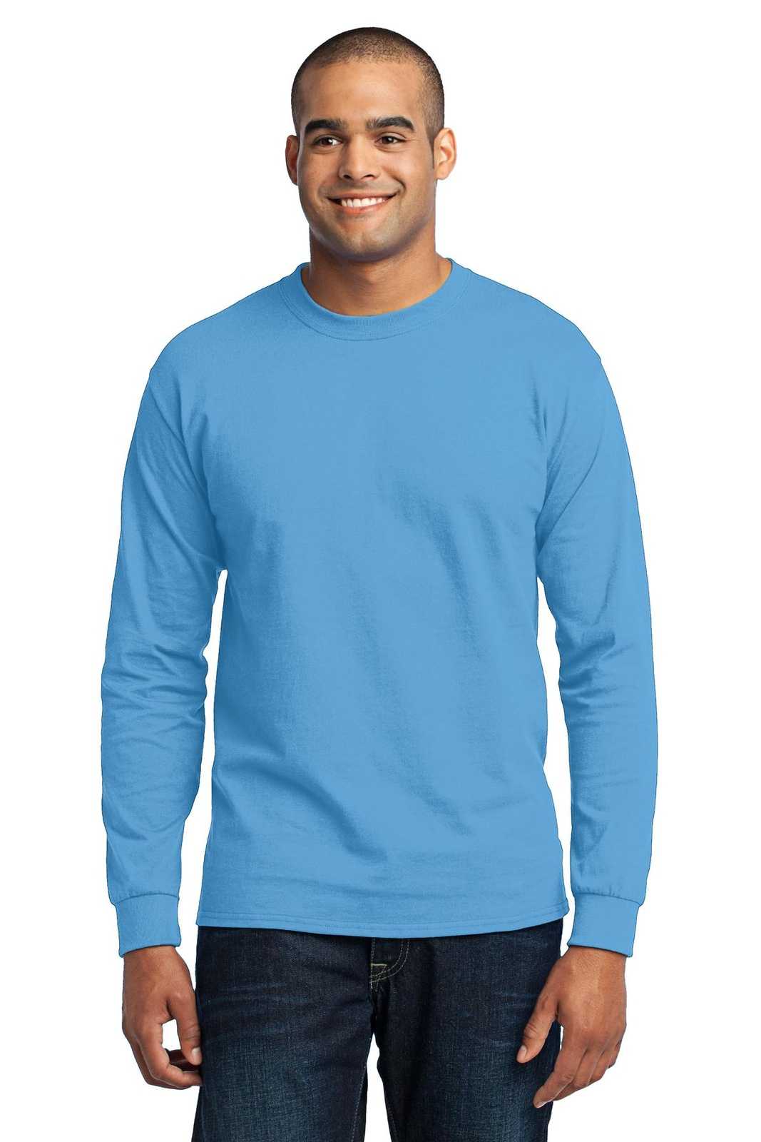 Port &amp; Company PC55LST Tall Long Sleeve Core Blend Tee - Aquatic Blue - HIT a Double - 1