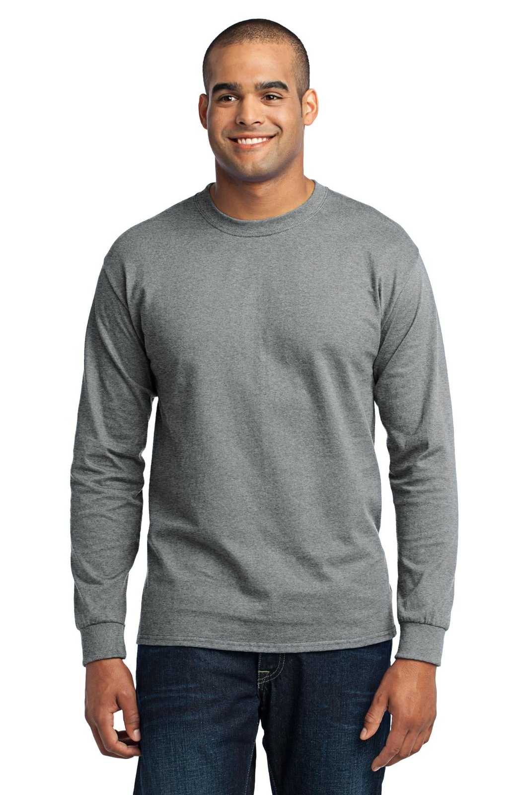 Port &amp; Company PC55LST Tall Long Sleeve Core Blend Tee - Athletic Heather - HIT a Double - 1
