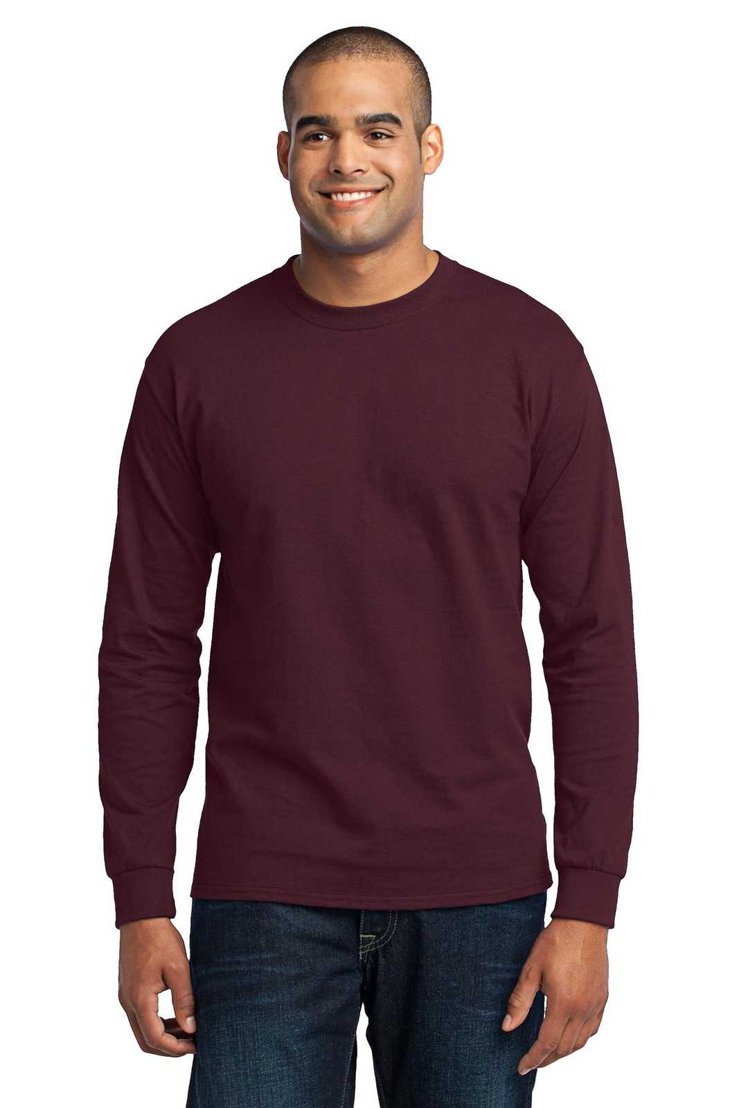 Port &amp; Company PC55LST Tall Long Sleeve Core Blend Tee - Athletic Maroon - HIT a Double - 1