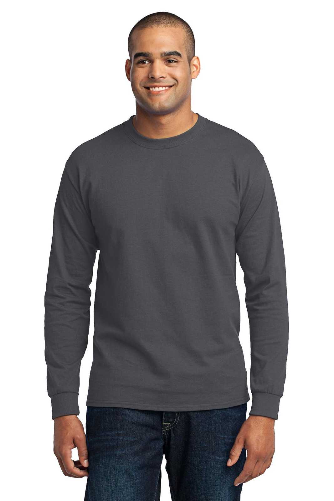 Port &amp; Company PC55LST Tall Long Sleeve Core Blend Tee - Charcoal - HIT a Double - 1