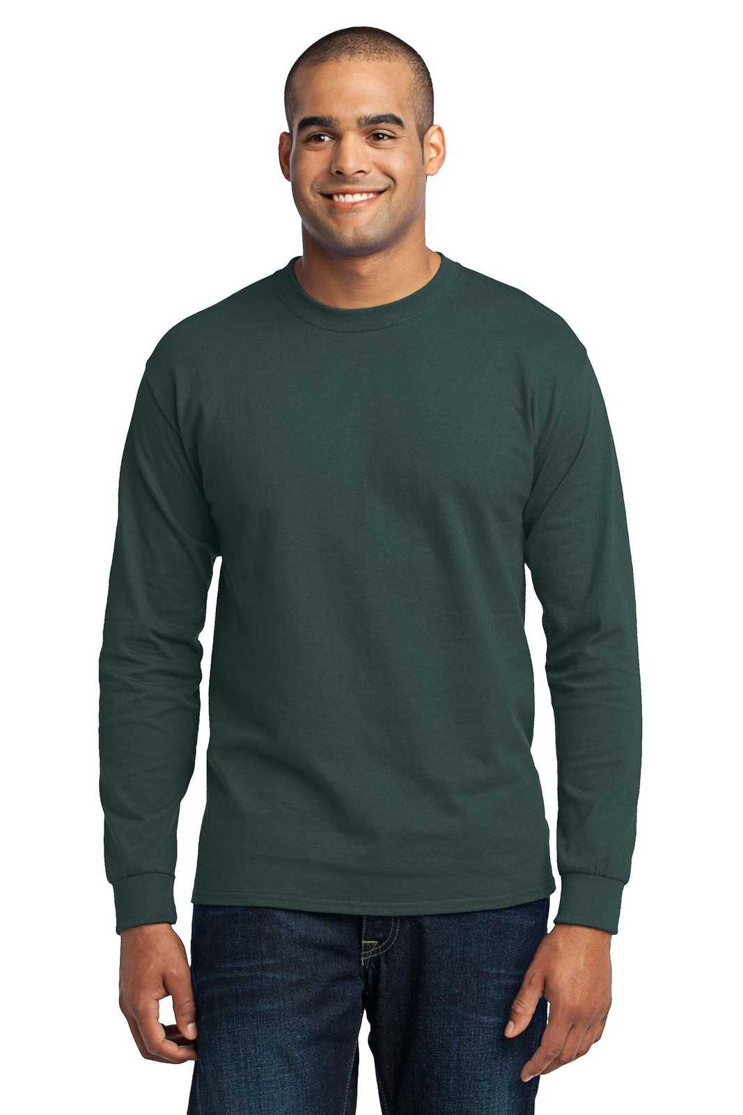 Port &amp; Company PC55LST Tall Long Sleeve Core Blend Tee - Dark Green - HIT a Double - 1