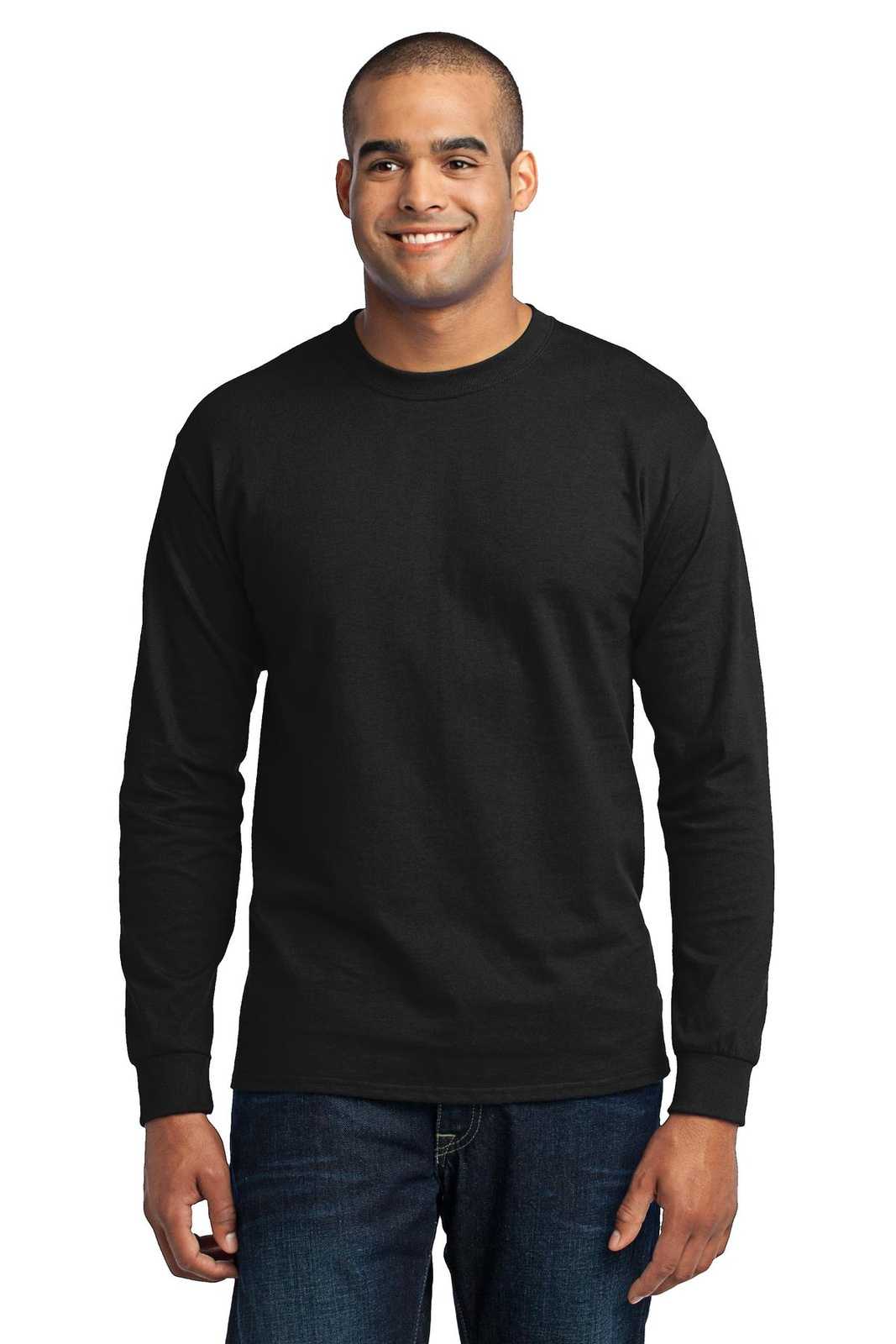 Port &amp; Company PC55LST Tall Long Sleeve Core Blend Tee - Jet Black - HIT a Double - 1