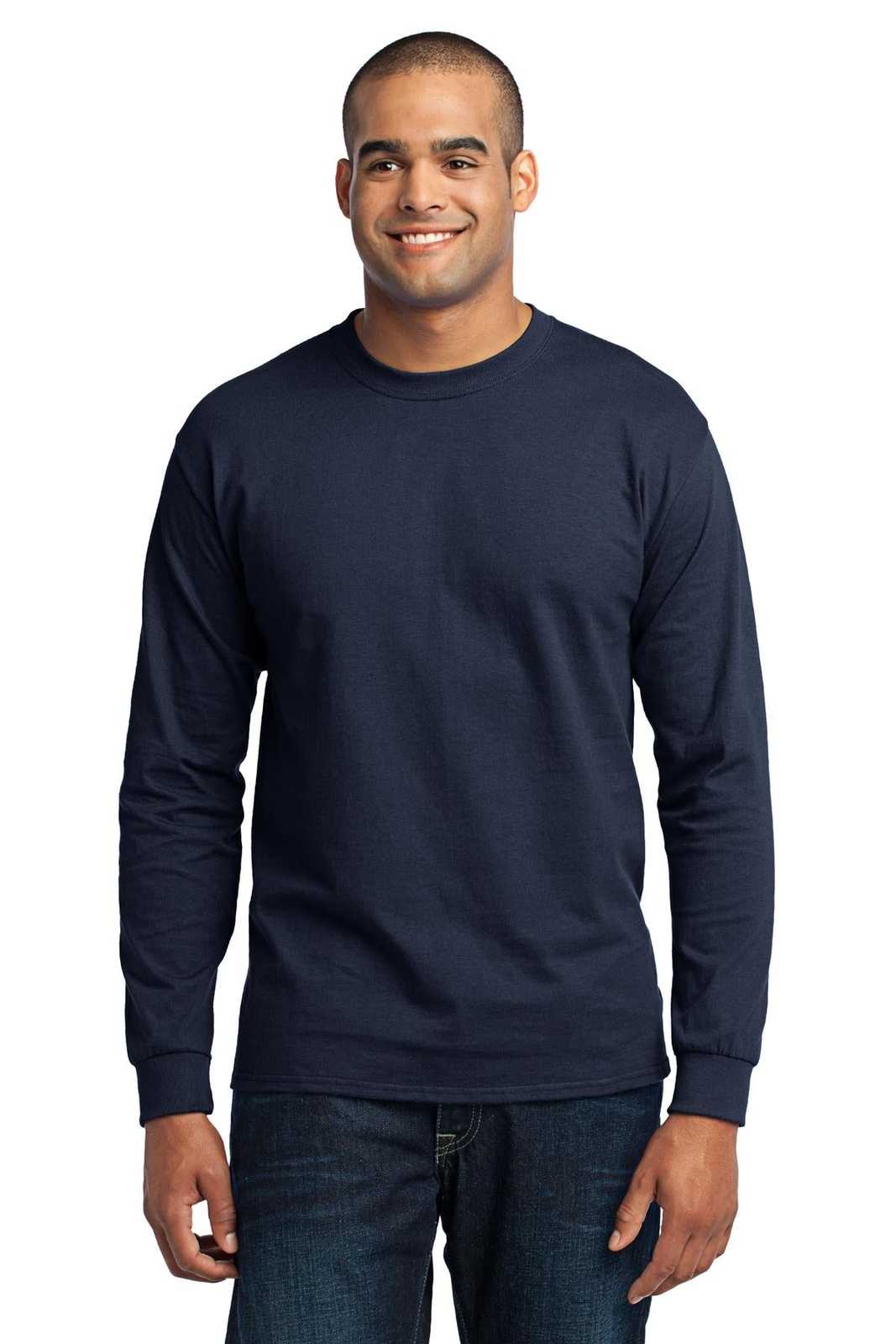 Port &amp; Company PC55LST Tall Long Sleeve Core Blend Tee - Navy - HIT a Double - 1