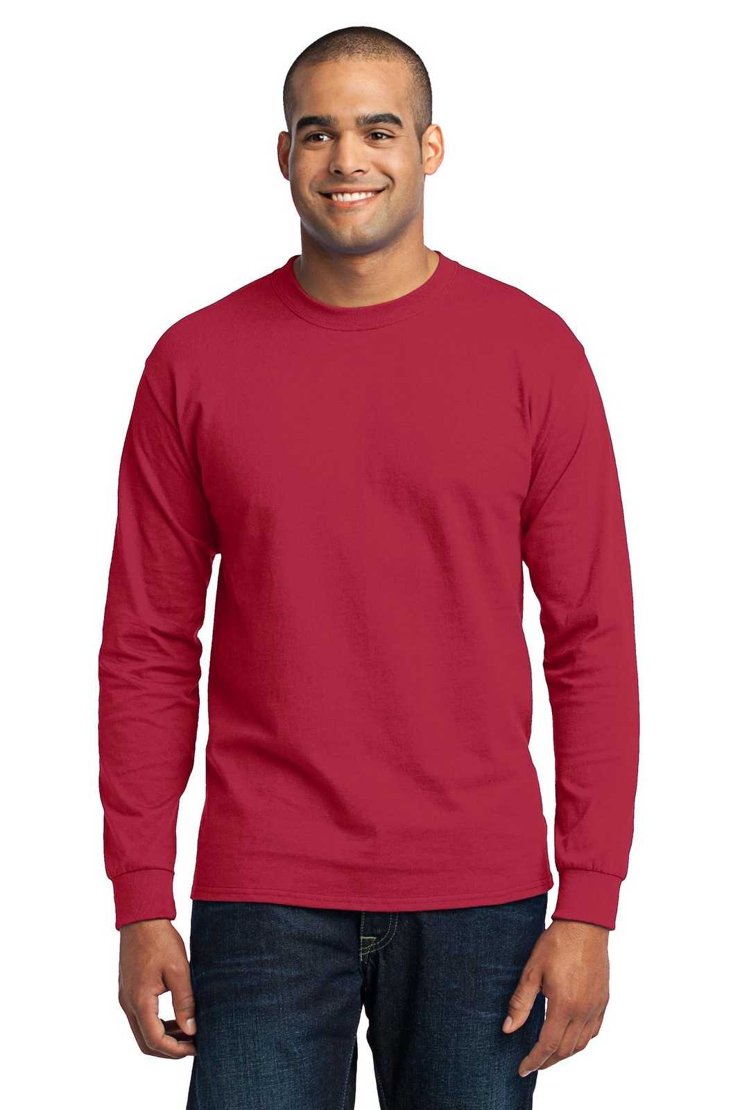 Port &amp; Company PC55LST Tall Long Sleeve Core Blend Tee - Red - HIT a Double - 1