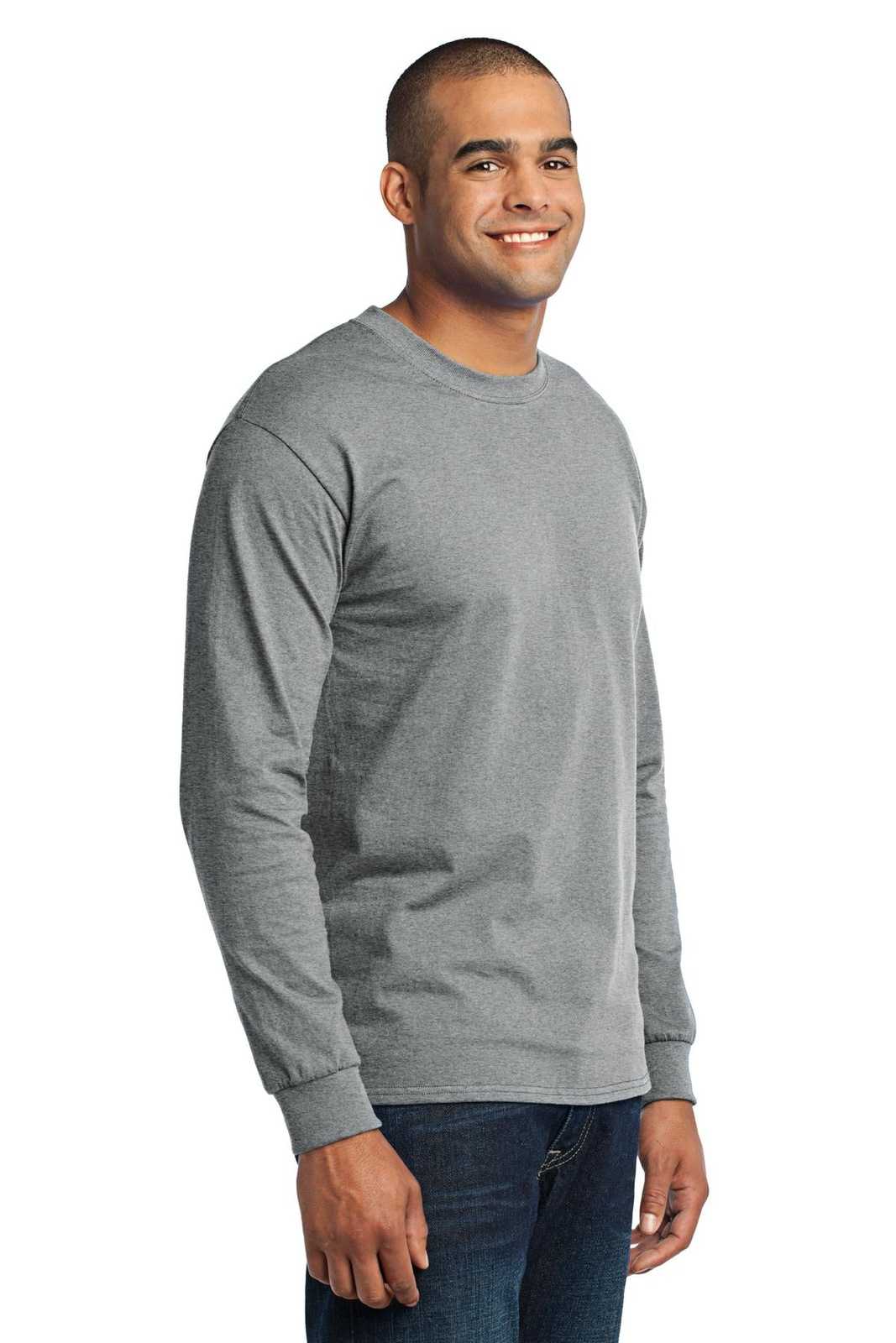 Port &amp; Company PC55LS Long Sleeve Core Blend Tee - Athletic Heather - HIT a Double - 4