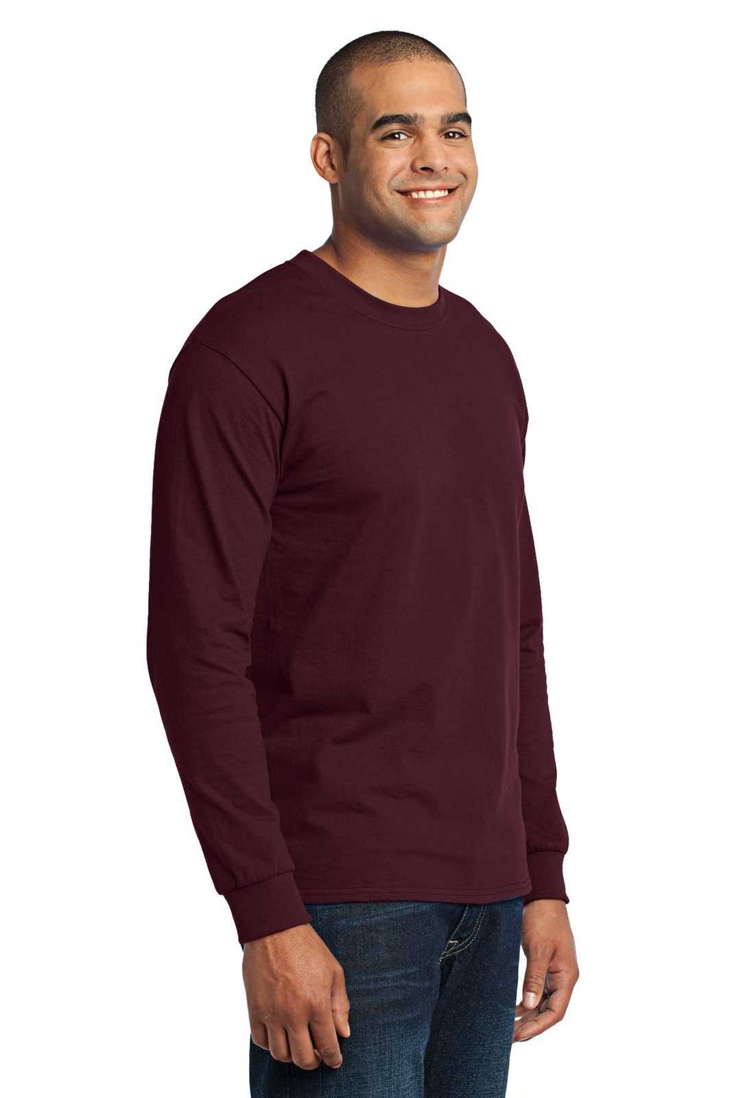 Port &amp; Company PC55LS Long Sleeve Core Blend Tee - Athletic Maroon - HIT a Double - 4
