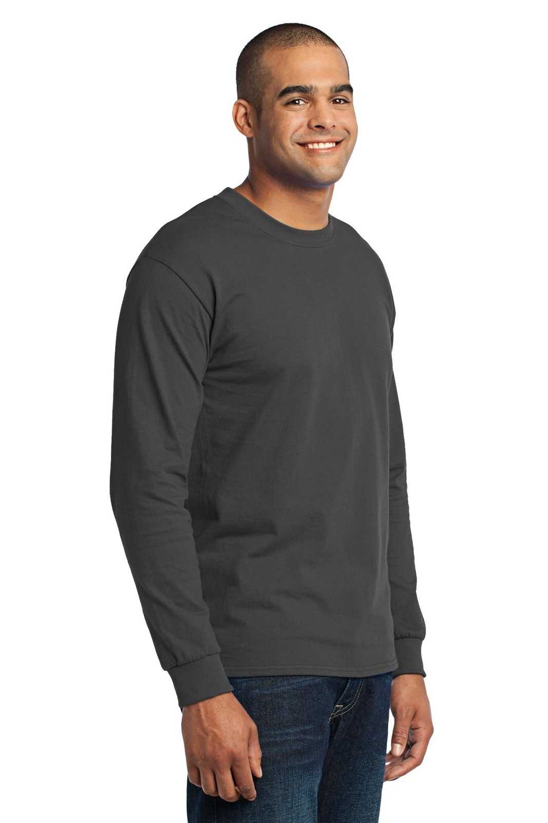 Port &amp; Company PC55LS Long Sleeve Core Blend Tee - Charcoal - HIT a Double - 4