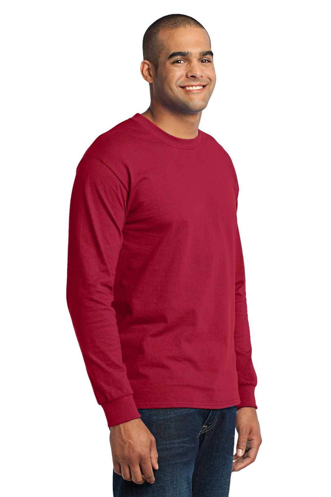 Port &amp; Company PC55LS Long Sleeve Core Blend Tee - Red - HIT a Double - 4