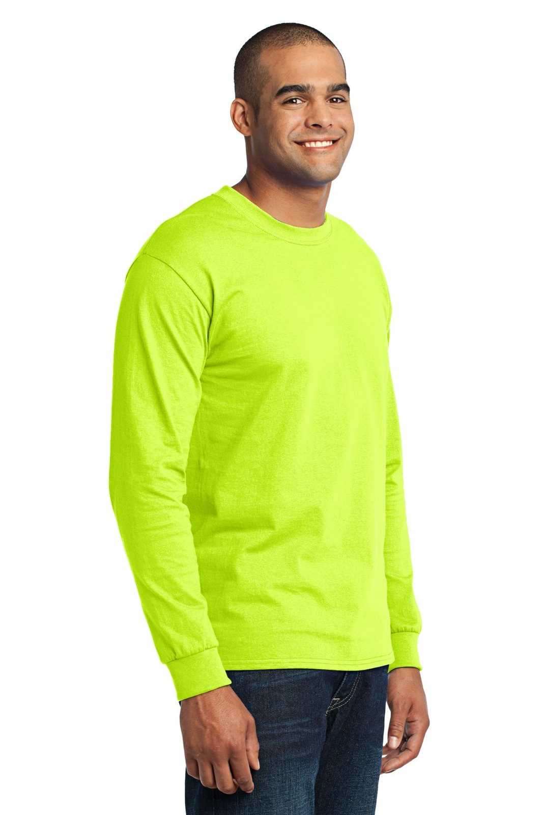 Port &amp; Company PC55LS Long Sleeve Core Blend Tee - Safety Green - HIT a Double - 4