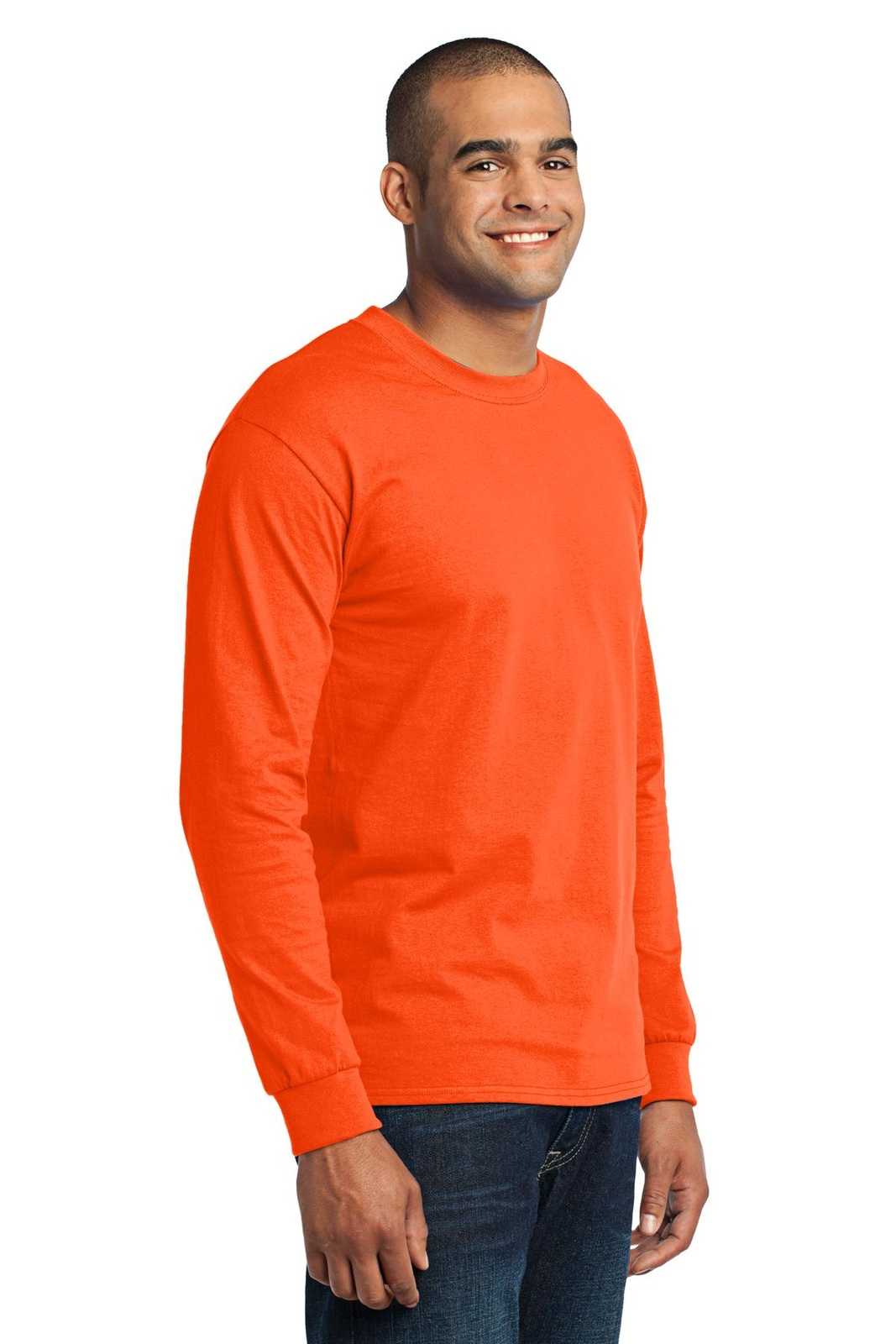 Port &amp; Company PC55LS Long Sleeve Core Blend Tee - Safety Orange - HIT a Double - 4