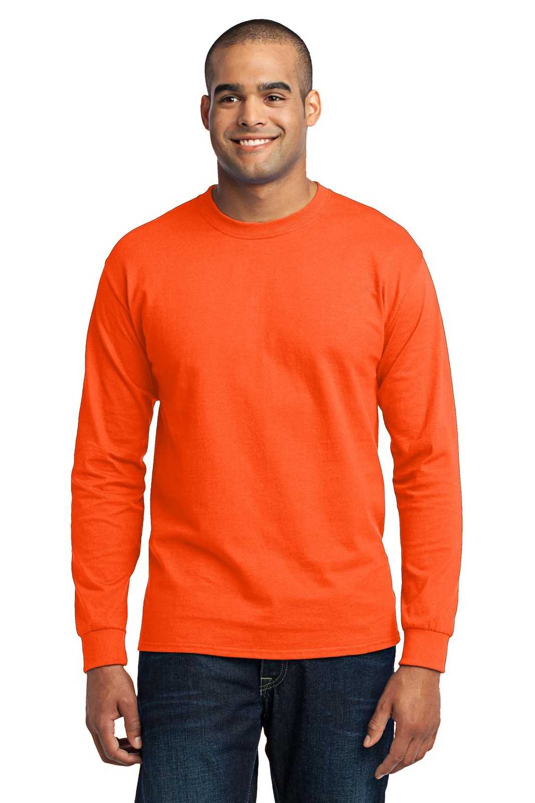 Port &amp; Company PC55LS Long Sleeve Core Blend Tee - Safety Orange - HIT a Double - 1
