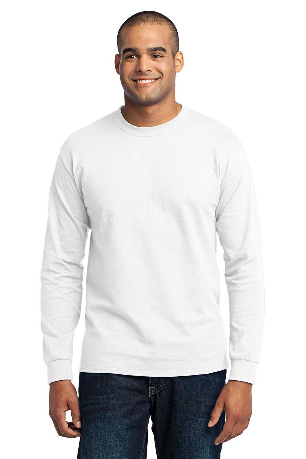 Port &amp; Company PC55LS Long Sleeve Core Blend Tee - White - HIT a Double - 1