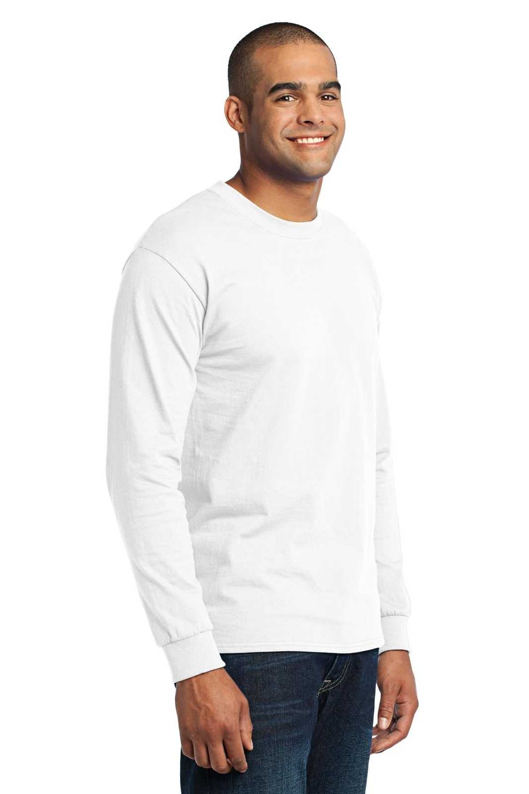 Port &amp; Company PC55LS Long Sleeve Core Blend Tee - White - HIT a Double - 4