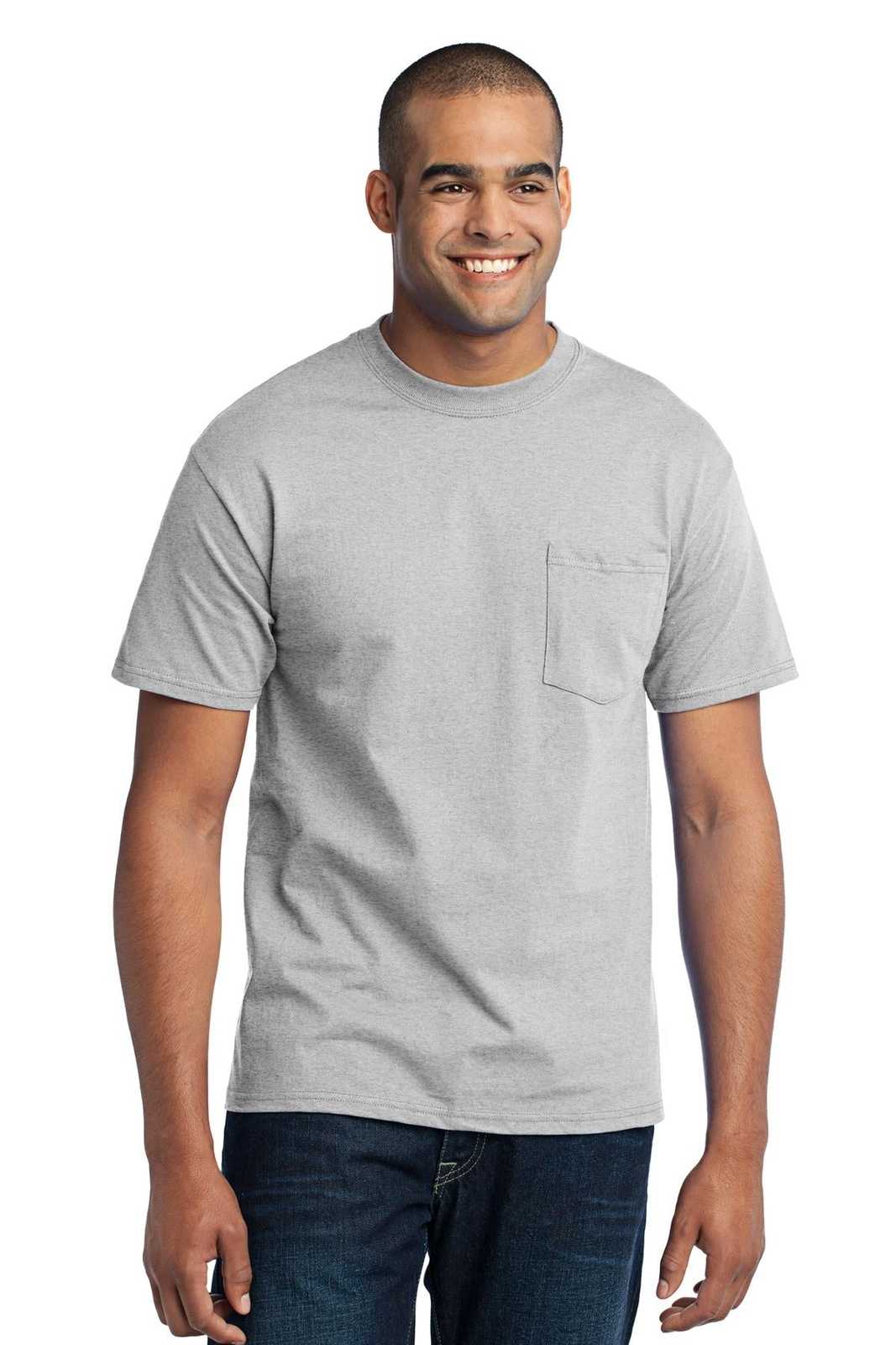 Port &amp; Company PC55PT Tall Core Blend Pocket Tee - Ash - HIT a Double - 1
