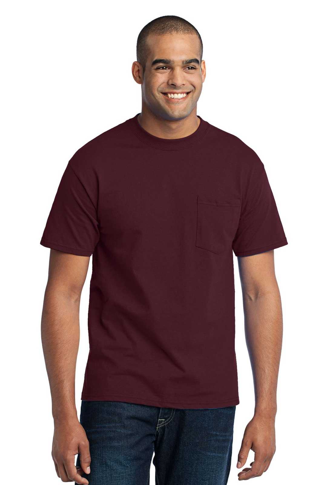 Port &amp; Company PC55PT Tall Core Blend Pocket Tee - Athletic Maroon - HIT a Double - 1
