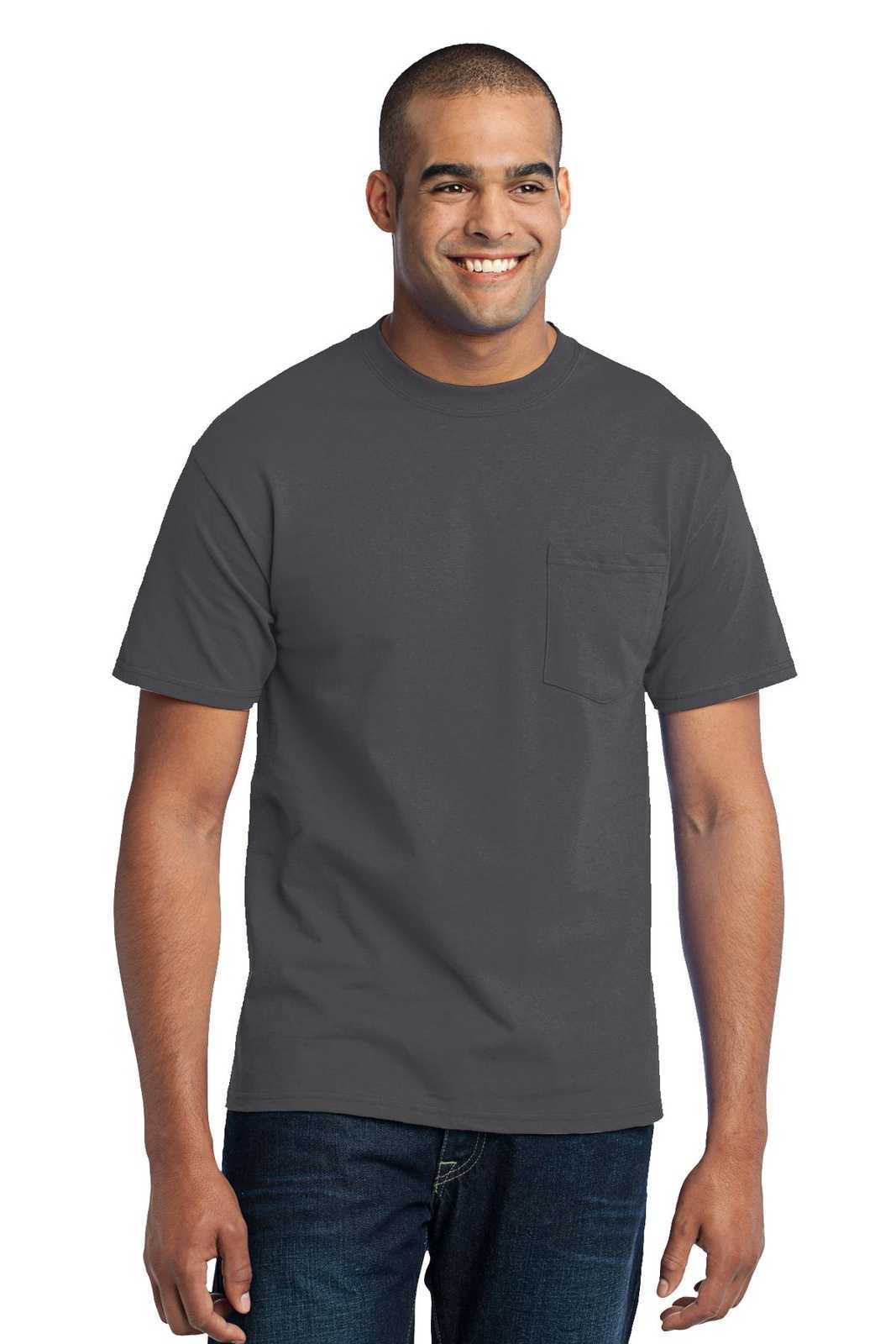 Port &amp; Company PC55PT Tall Core Blend Pocket Tee - Charcoal - HIT a Double - 1