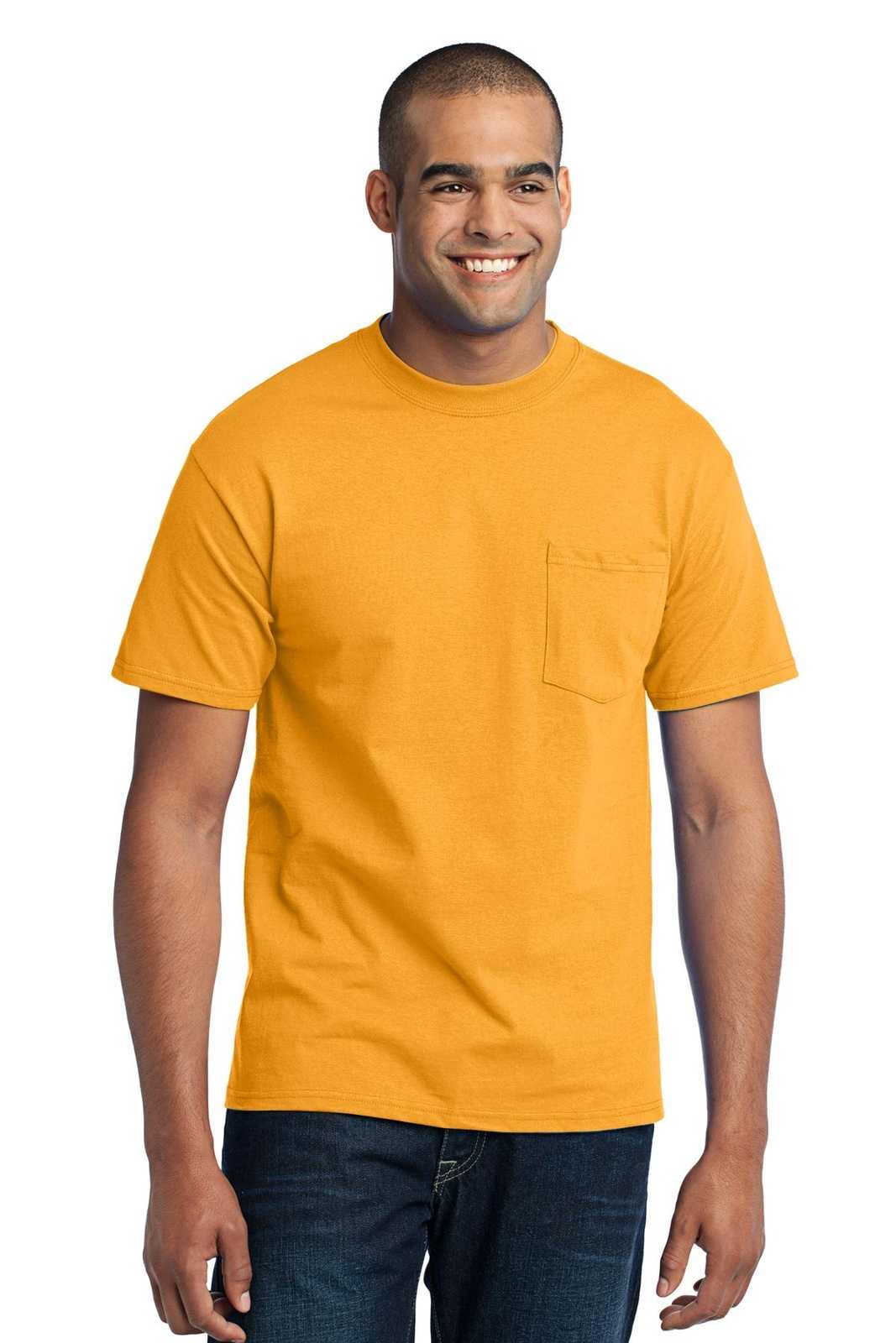 Port &amp; Company PC55PT Tall Core Blend Pocket Tee - Gold - HIT a Double - 1