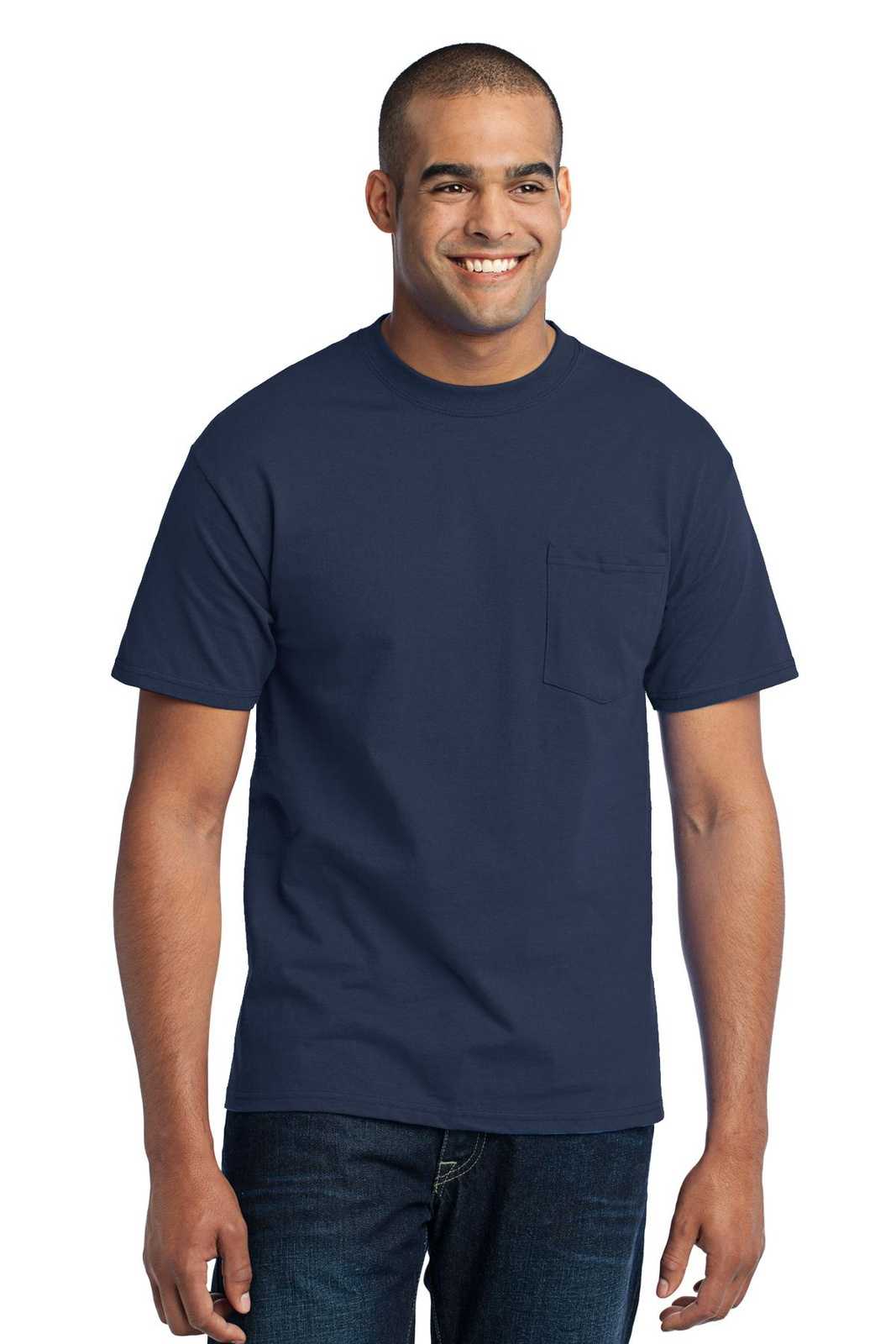 Port &amp; Company PC55PT Tall Core Blend Pocket Tee - Navy - HIT a Double - 1