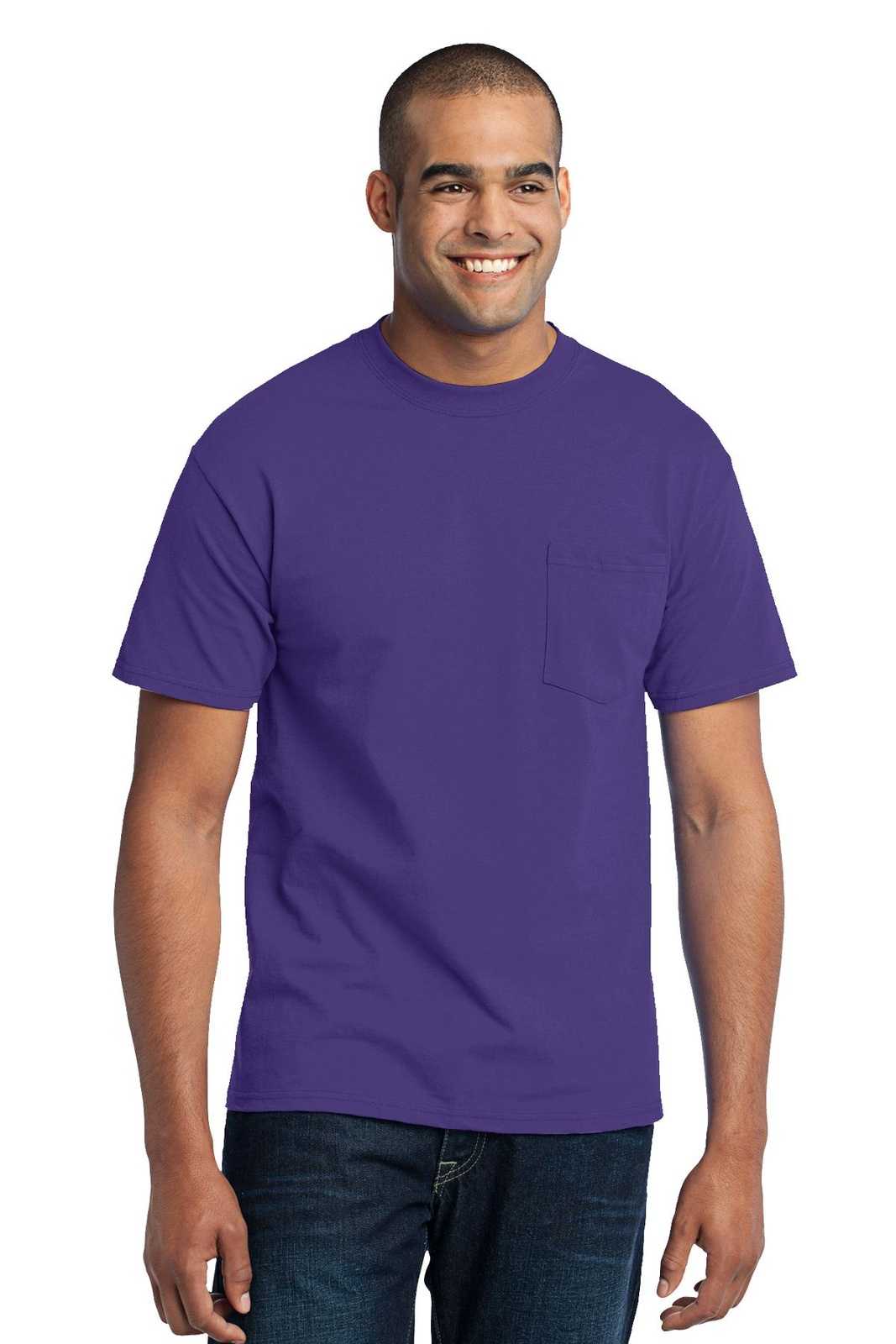 Port &amp; Company PC55PT Tall Core Blend Pocket Tee - Purple - HIT a Double - 1