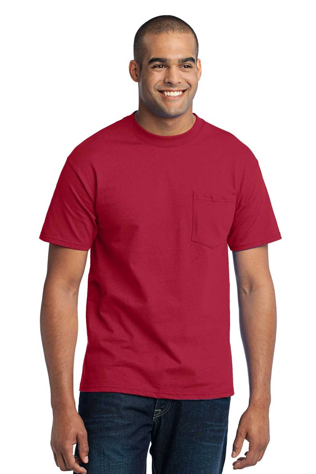 Port &amp; Company PC55PT Tall Core Blend Pocket Tee - Red - HIT a Double - 1