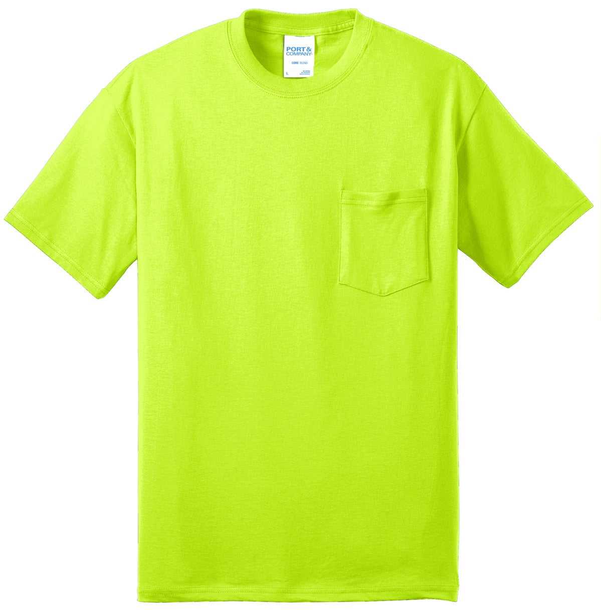 Port &amp; Company PC55PT Tall Core Blend Pocket Tee - Safety Green - HIT a Double - 2