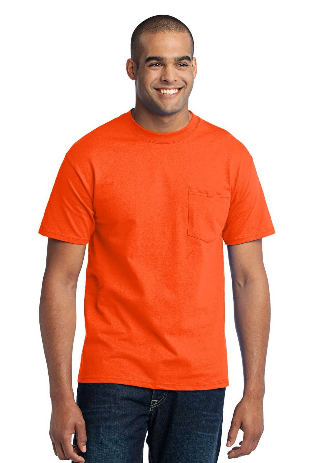 Port &amp; Company PC55PT Tall Core Blend Pocket Tee - Safety Orange - HIT a Double - 1