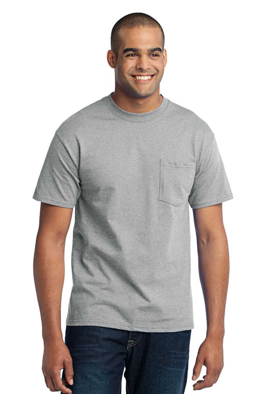 Port &amp; Company PC55P Core Blend Pocket Tee - Athletic Heather - HIT a Double - 1