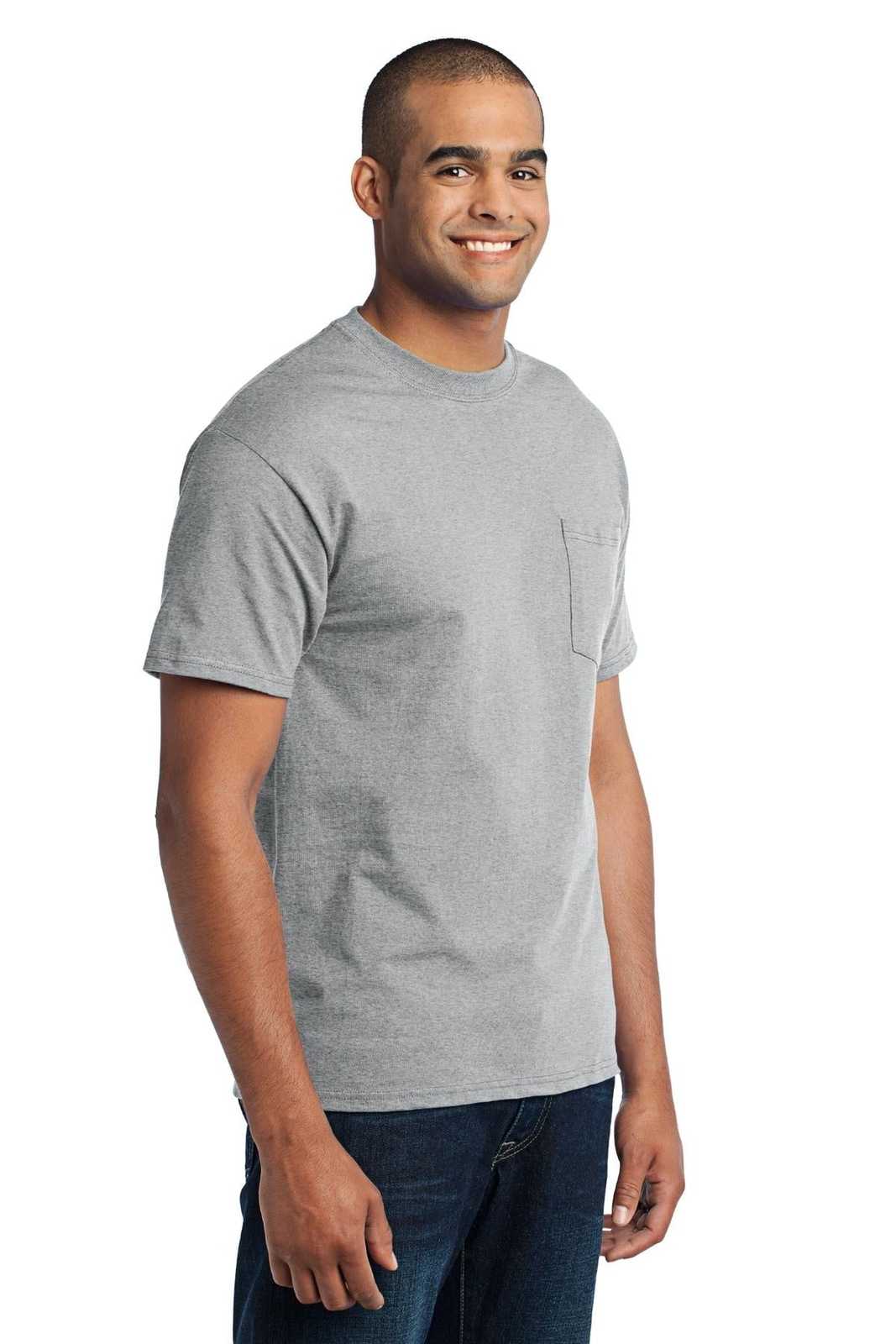 Port &amp; Company PC55P Core Blend Pocket Tee - Athletic Heather - HIT a Double - 4