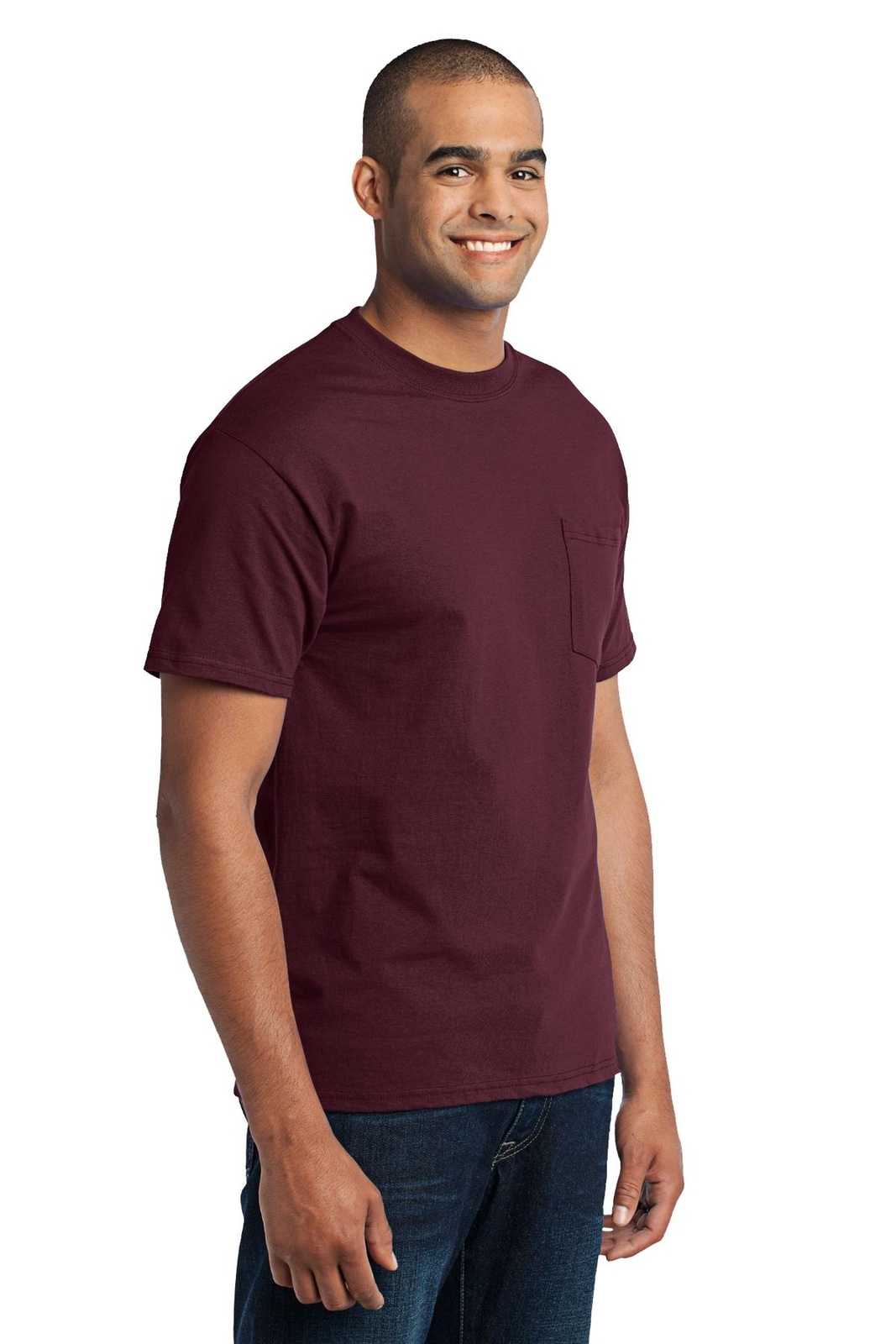 Port &amp; Company PC55P Core Blend Pocket Tee - Athletic Maroon - HIT a Double - 4