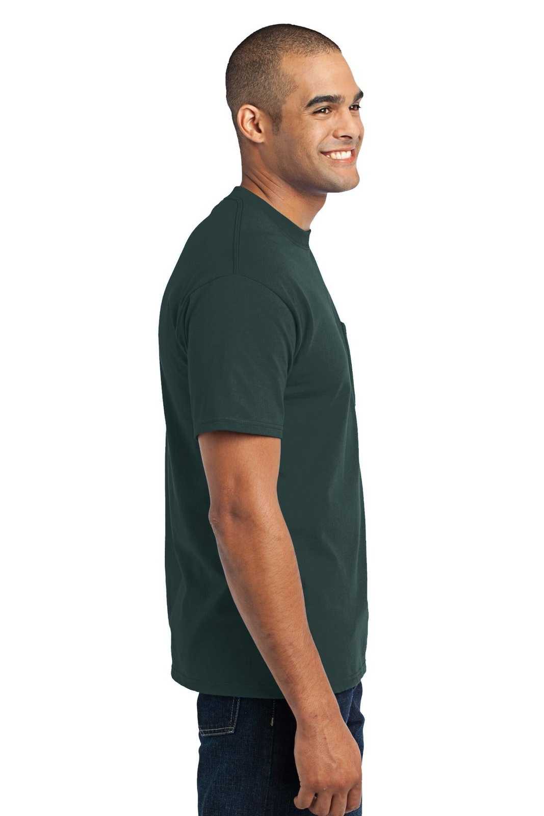 Port &amp; Company PC55P Core Blend Pocket Tee - Dark Green - HIT a Double - 3