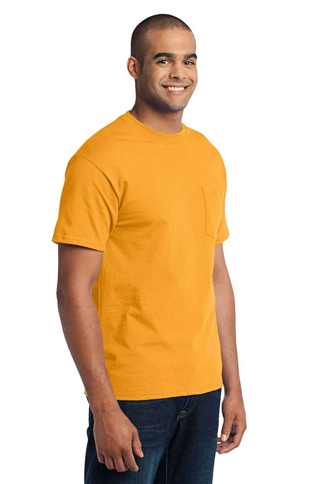 Port &amp; Company PC55P Core Blend Pocket Tee - Gold - HIT a Double - 4