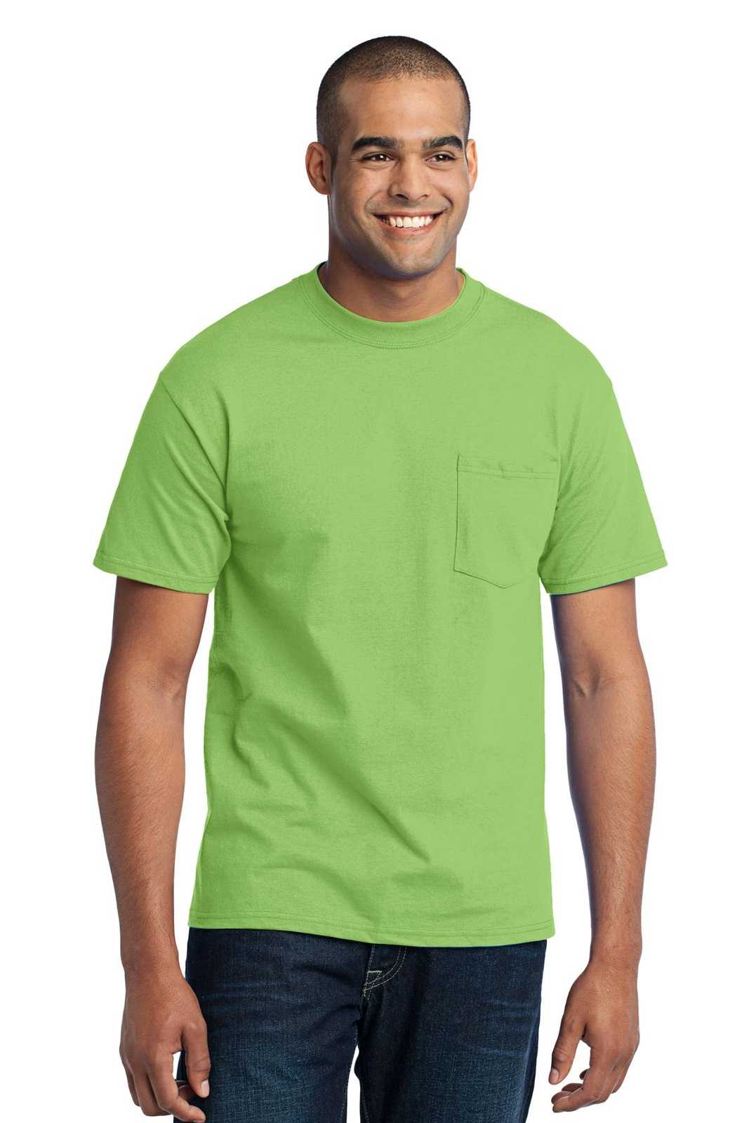 Port &amp; Company PC55P Core Blend Pocket Tee - Lime - HIT a Double - 1