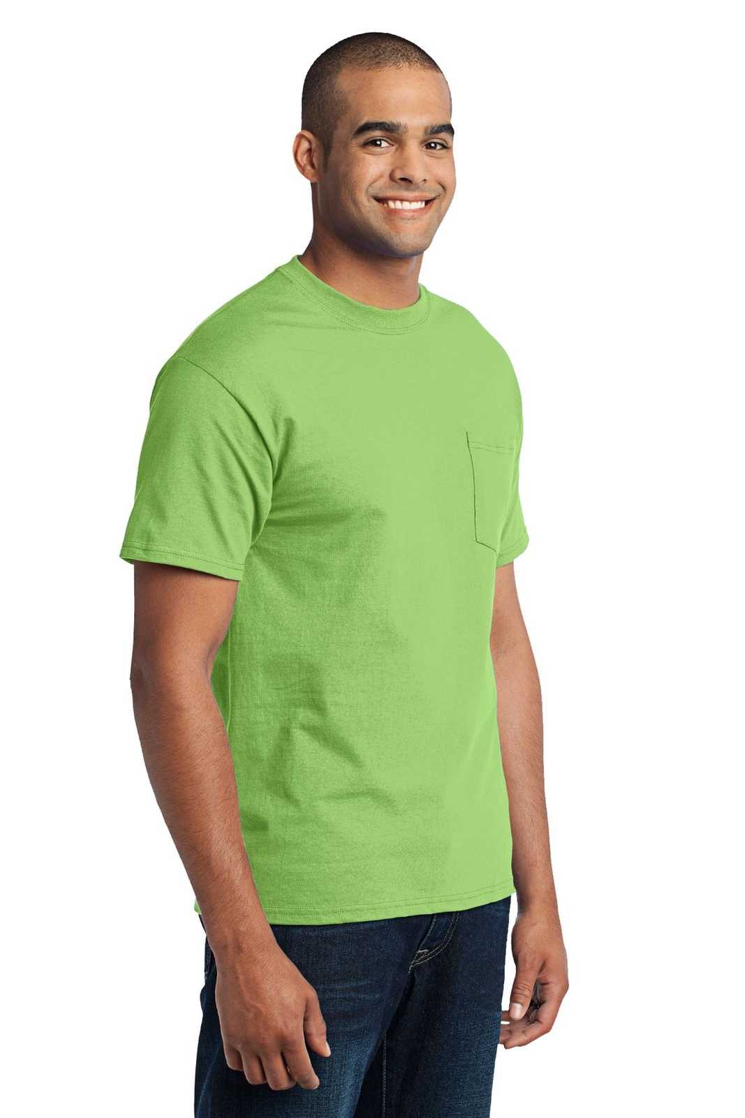 Port &amp; Company PC55P Core Blend Pocket Tee - Lime - HIT a Double - 4