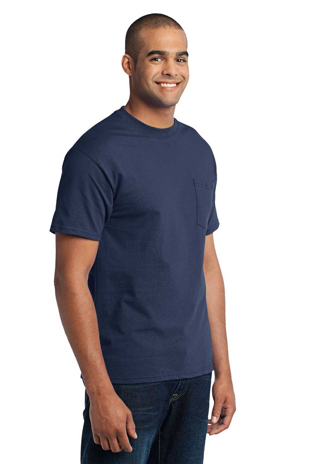 Port &amp; Company PC55P Core Blend Pocket Tee - Navy - HIT a Double - 4