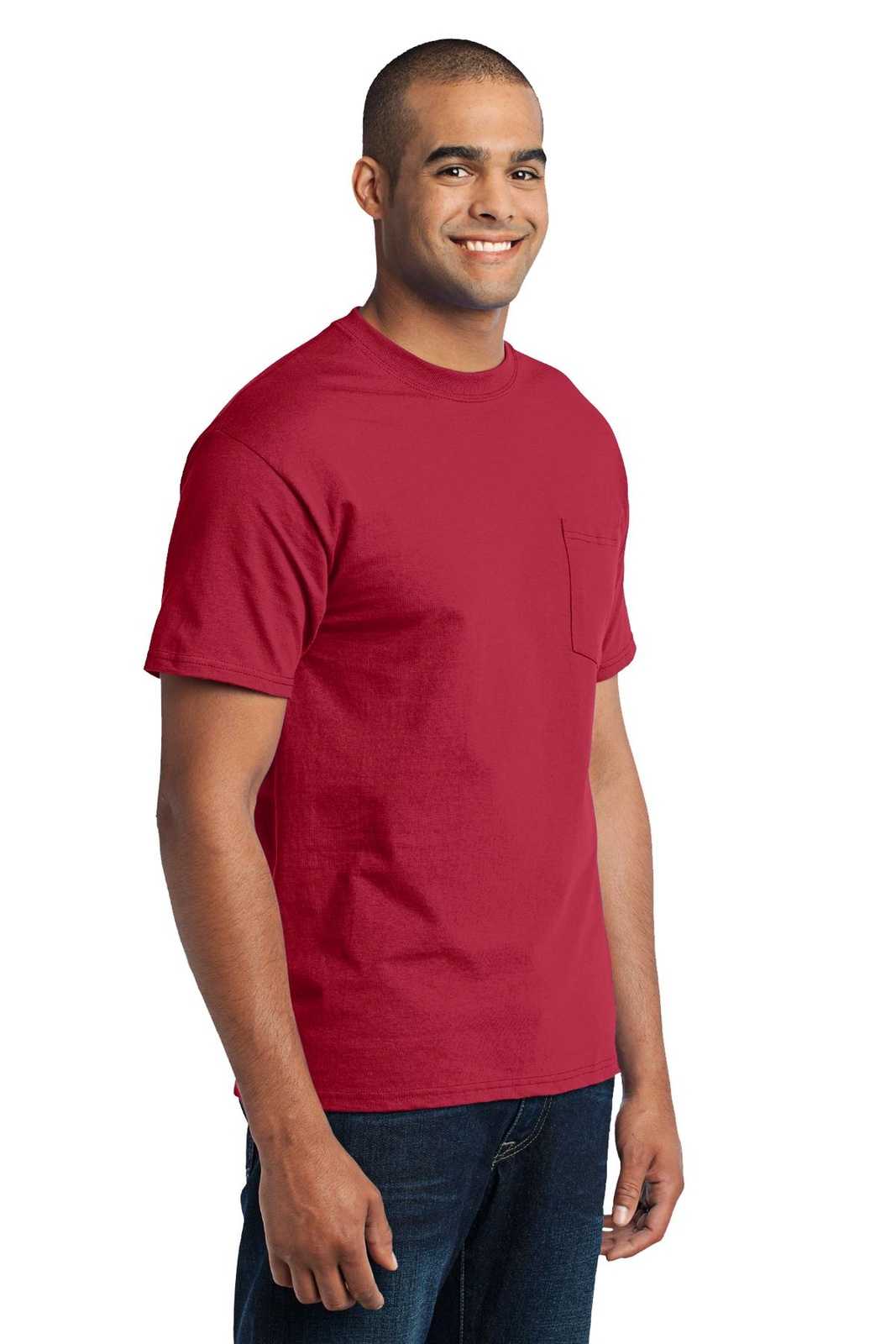 Port &amp; Company PC55P Core Blend Pocket Tee - Red - HIT a Double - 4