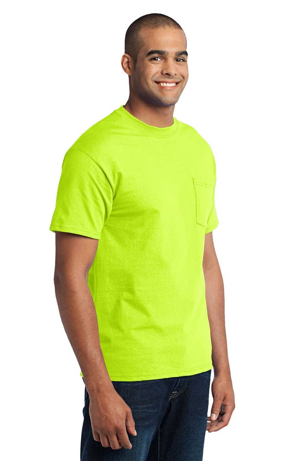 Port &amp; Company PC55P Core Blend Pocket Tee - Safety Green - HIT a Double - 4